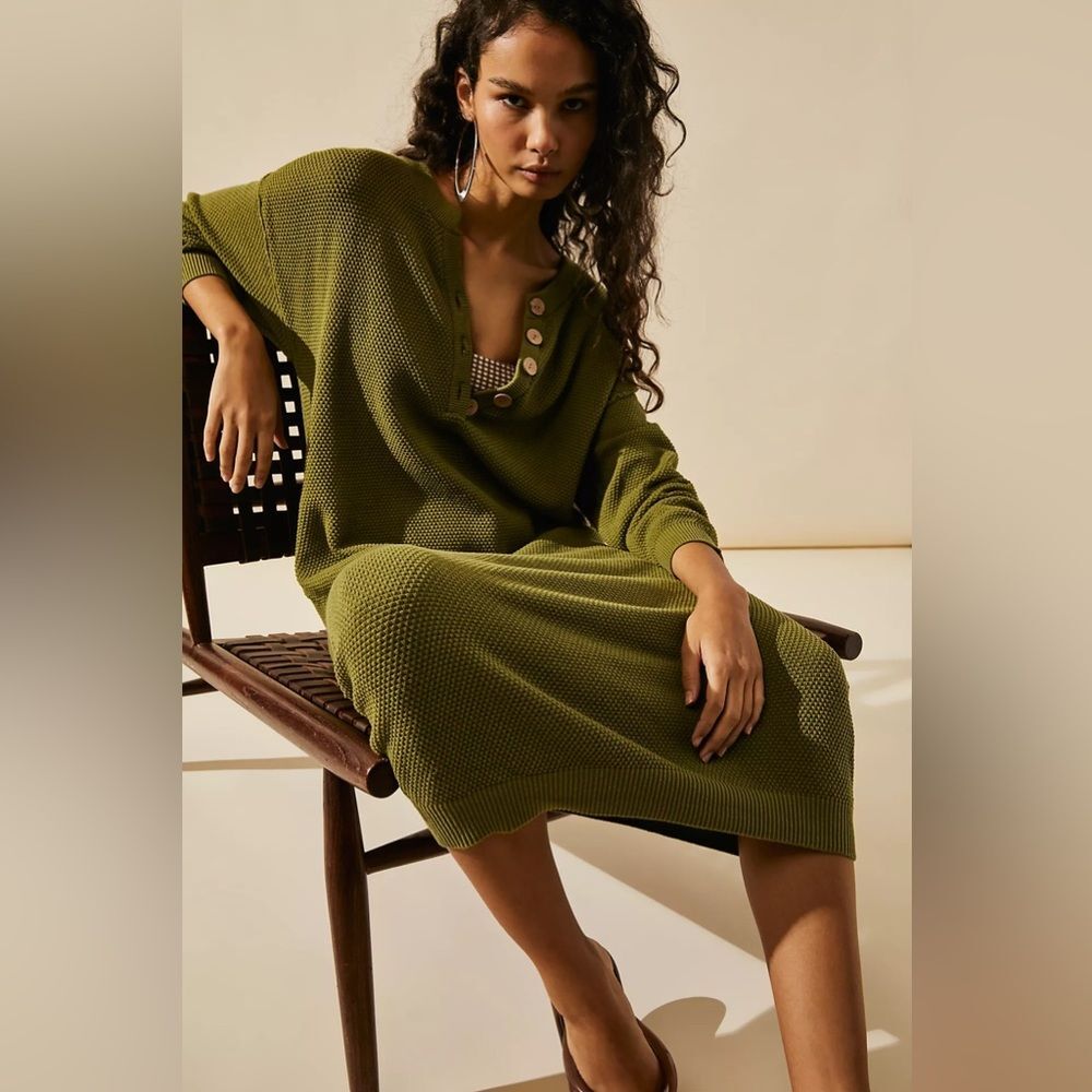 Free People FP Beach Olive Cotton Knit Sweater Dress Sz S Relaxed Fit Vacation - Picture 6 of 12